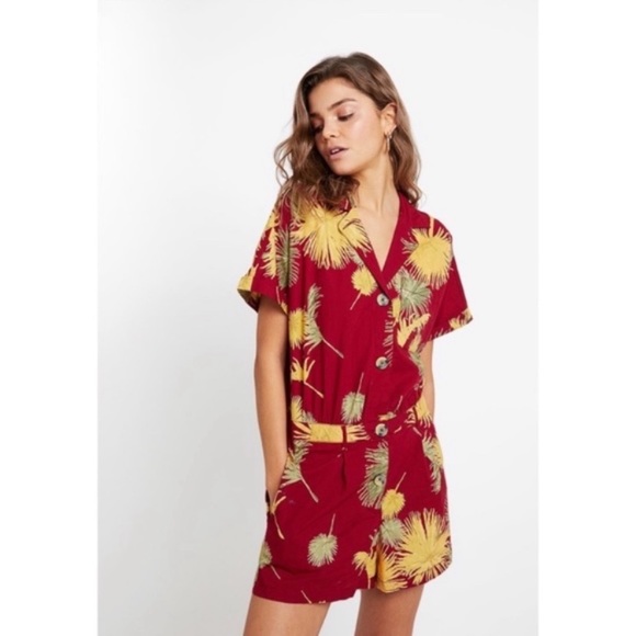 Free People Pants - Free People Red Malibu Tropical Romper